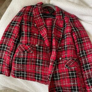 Rachel Zoe Red and Black Plaid Tweed Blazer